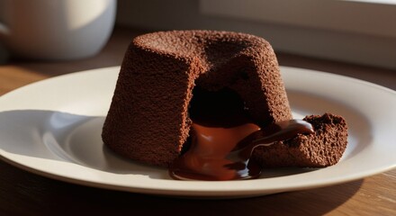 Delicious Chocolate Lava Cake with Molten Center on Plate Closeup