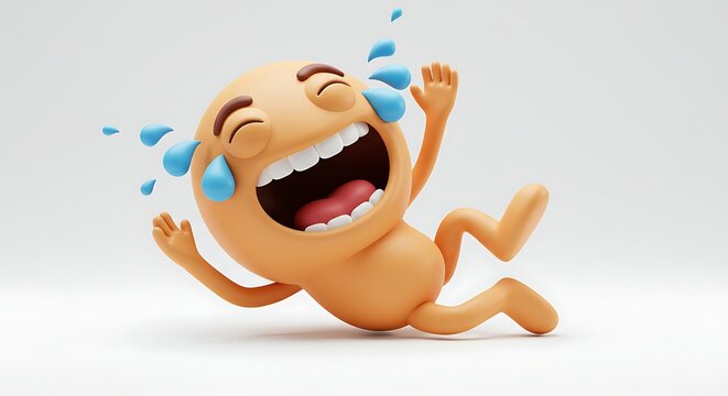 A 3D emoji character is rolling on the floor laughing with tears of joy. The cartoonish face shows extreme amusement and fun, set on a clean white background.

