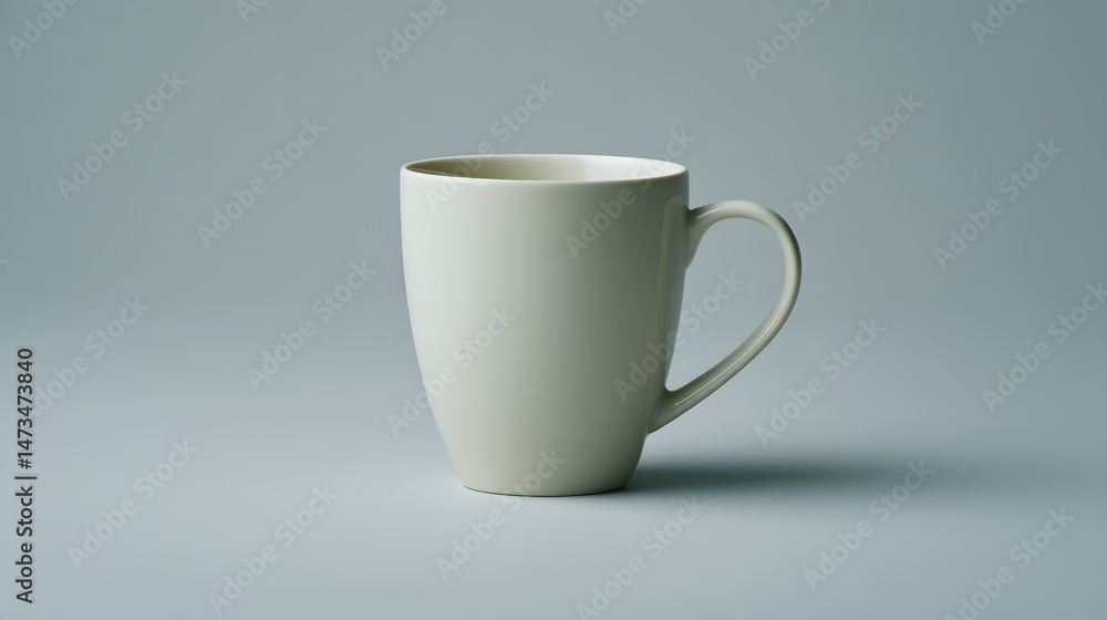 Poster a plain white ceramic mug sits on a minimal neutral background, emphasizing its simplicity and elega