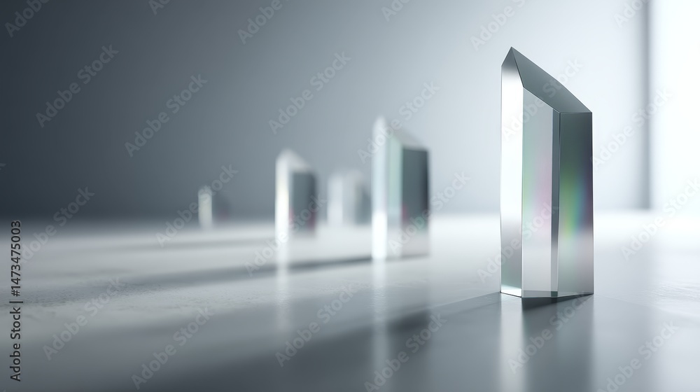 Leinwandbilder close-up view of crystal prisms floating in a bright background, reflecting light to generate sparkl