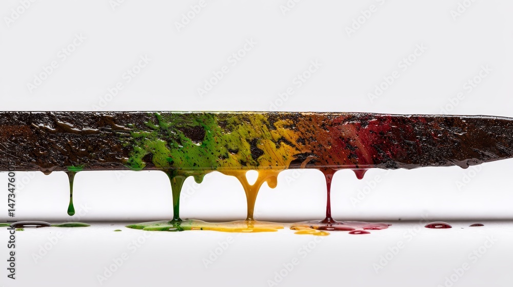 Leinwandbilder A close-up view captures vivid ink cascading from a quill onto a blank canvas, showcasing dynamic colors in an artistic expression of creativity and fluidity