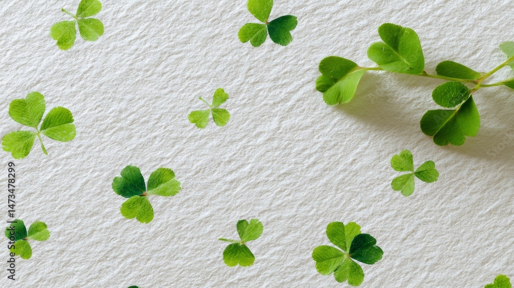 Aufkleber Clover blossoms are delicately arranged on a smooth ivory surface, creating a calming visual effect under soft and even light, emphasizing natural elegance