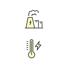 Vector icon collection of factory designs, including machinery, automation, production, and industry elements in a clean style