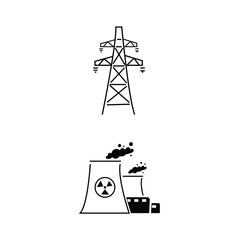 Vector icon collection of factory designs, including machinery, automation, production, and industry elements in a clean style