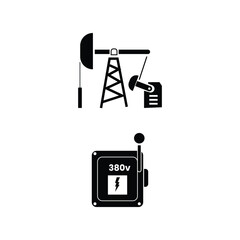 Vector icon collection of factory designs, including machinery, automation, production, and industry elements in a clean style