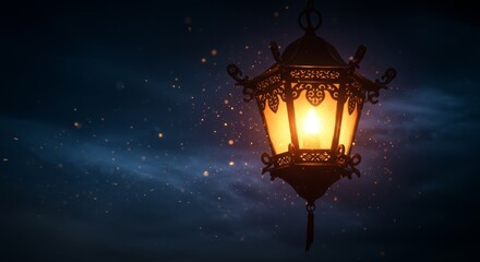 Glowing Lantern on Dark Blue Background