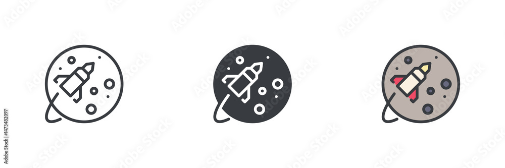 Poster Rocket orbiting a planet different style icon set