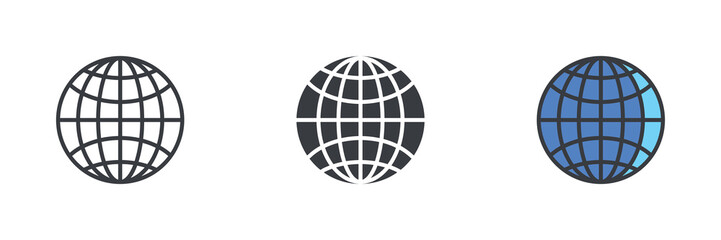 Earth globe grid different style icon set