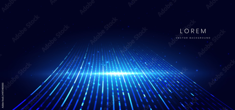 Poster abstract scene elegant blue light lines on dark background with lighting effect and sparkle.