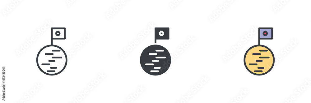 Poster Moon with a flag different style icon set