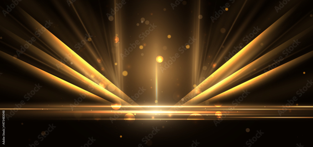 Poster abstract glowing gold diagonal lighting lines on dark background with lighting effect and sparkle. l