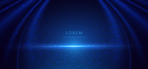 Scene glownig blue light with lighting effect and sparkle on dark blue background.