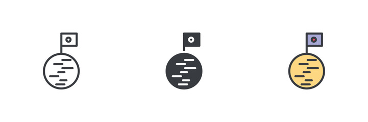 Moon with a flag different style icon set