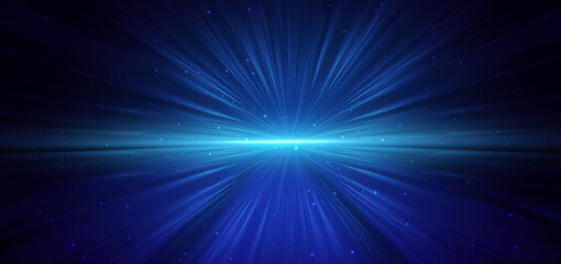 Scene blue light with arrow glowing effect and sparkle on dark blue background. © Pramote