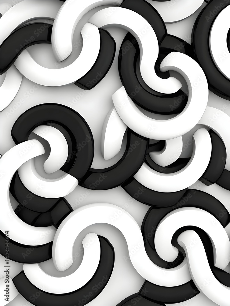 Poster abstract black and white curved shapes form a continuous pattern