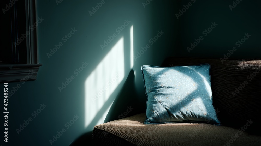 Leinwandbilder a serene reading nook showcases a wool throw draped over a couch, with soft light creating gentle pa