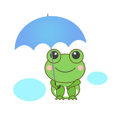 傘を差すかわいいカエルのイラスト