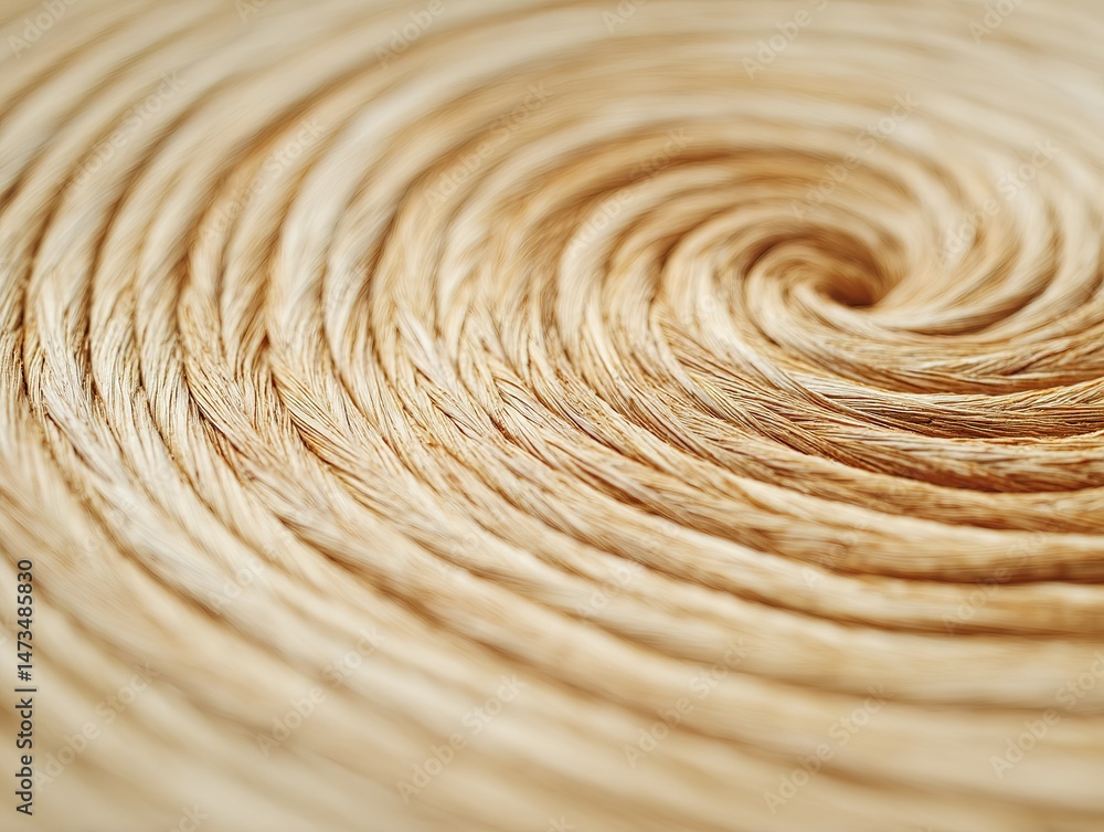 Poster close-up view of spiral pattern formed by light beige threads.
