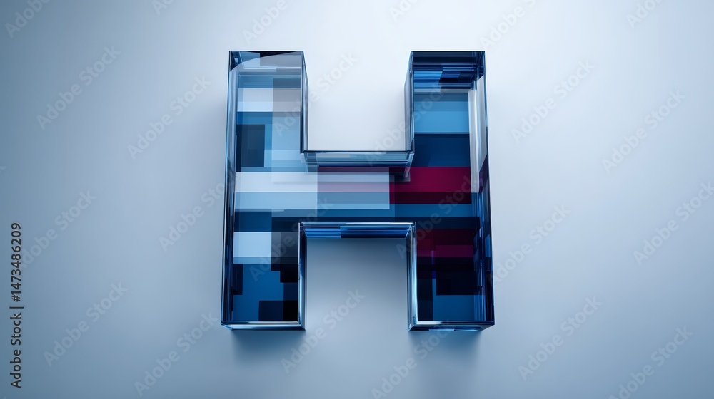 Fototapete A glowing, translucent letter H shines in a gradient-lit scene, showcasing its layered textures and smooth color transitions