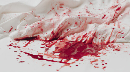 blood stains on a white clothes, cutout isolated white background