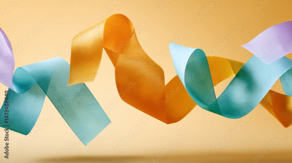 Poster Flowing ribbons in alternating hues create a dynamic wave across a backdrop of rich gradients, showcasing vibrant colors and fluid movement