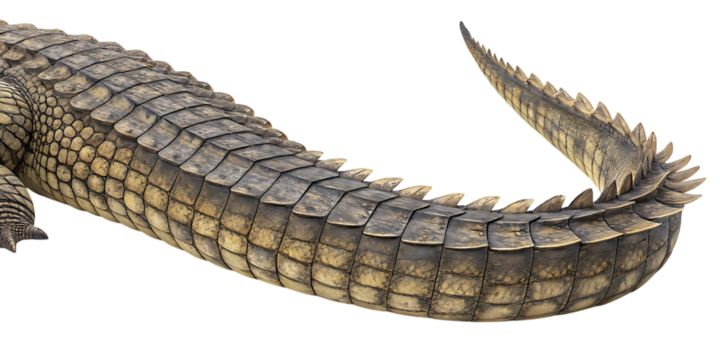 Detailed photorealistic crocodile tail texture and scale pattern, isolated on transparent background, AI Generative