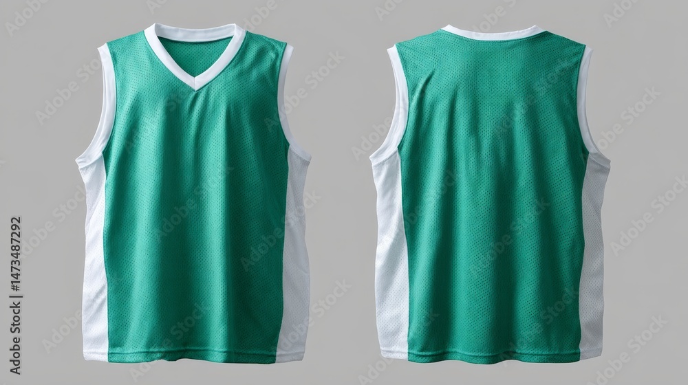 Poster athletic tank top in teal and gray displayed in medium shot showcasing front and back views with amp