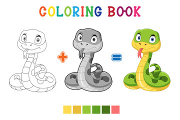 Cartoon anaconda snake on white background in coloring book style