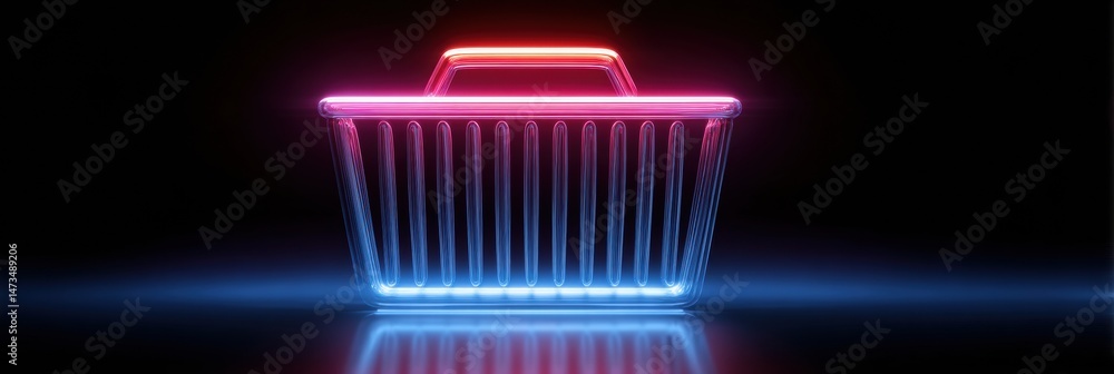 Poster Supermarket Basket Icon Illuminated With a Glowing Effect, Creating an Engaging Visual Presentation in a Modern Digital Style