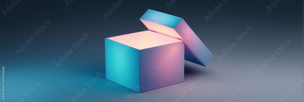 Aufkleber gift box with glowing light emerging from inside creates a magical ambiance in a gradient backdrop