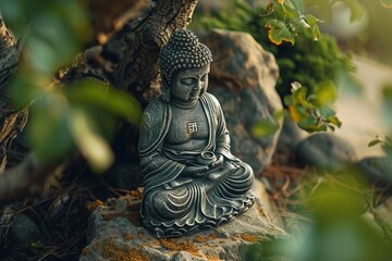 View of buddha statuette for peace and relaxation