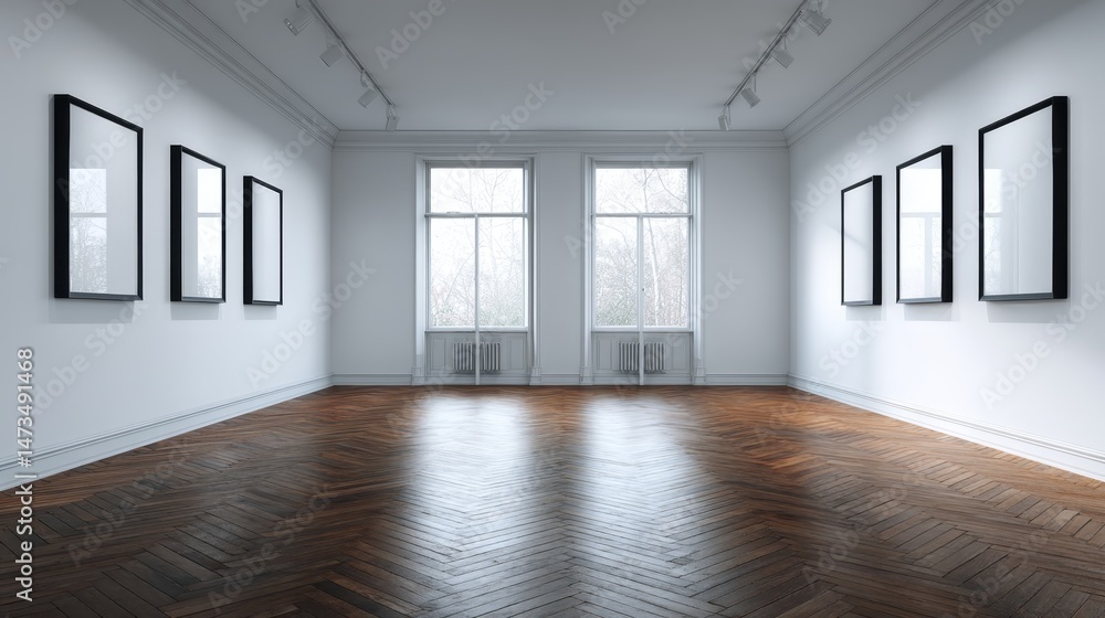Aufkleber A gallery wall showcases a variety of sleek empty frames positioned on a clean backdrop, allowing for custom art display and personalization