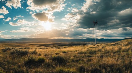 Obraz premium Lone Lineman at Sunset Dramatic Rural Landscape