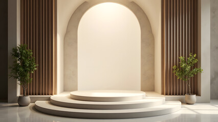 Fototapeta premium Modern Minimalist Interior Design: A captivating interior showcases a minimalist aesthetic with clean lines and a serene atmosphere, perfect for showcasing products.