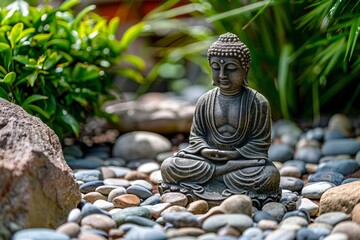View of buddha statuette for peace and relaxation