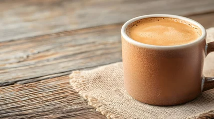  Espresso Shot in Rustic Mug on Wooden Table © Dadang