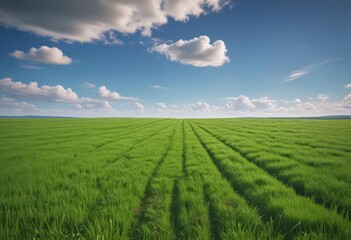 Vast green field stretching to a vibrant blue sky,  air,  ecology,  tranquil