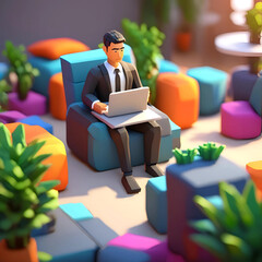 vector illustration of man working on laptop