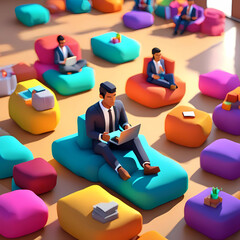 3d vector illustration of men working on laptop