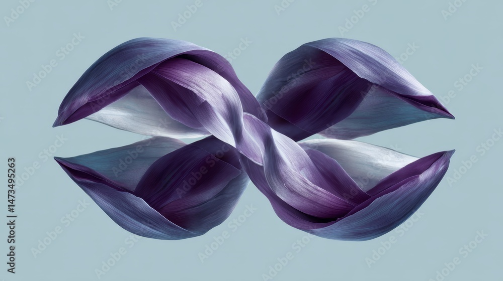 Poster lavender-hued petals are arranged symmetrically in a mirrored pattern, set against a pale blue backd
