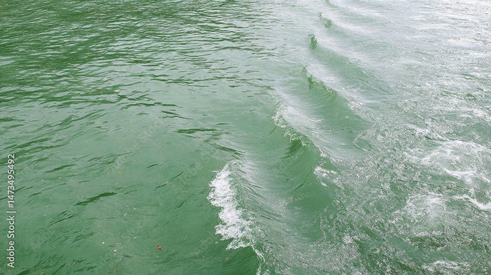Aufkleber Smooth water features faint repeating wave patterns in soft greens, creating a tranquil environment that invites relaxation and contemplation in nature