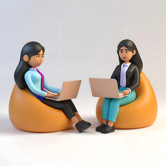 3d vector illustration of women with laptop