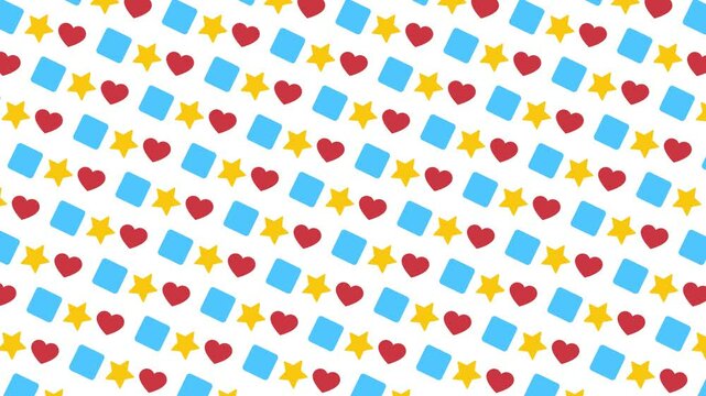 4k- Fondo blanco  con iconos amarillo, azul, que son un coraz&oacute;n, un cuadrado y una estrella, para video de youtube, animado, en movimiento y din&aacute;mico. 