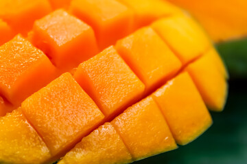 close up of diced mango