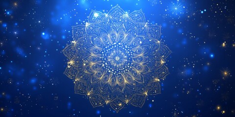 Golden mandala shining on a blue background with text space, perfect for diwali holiday celebrations and indian festivals