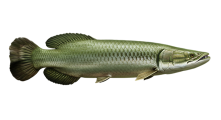 Detailed illustration of an arapaima pirarucu fish on a clean gray backdrop