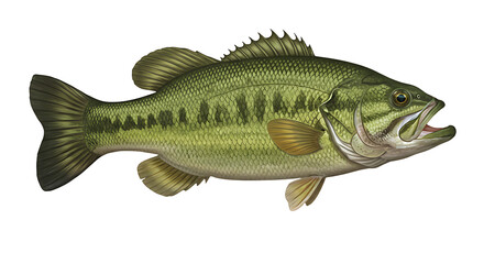 Detailed illustration showcasing the impressive features of a largemouth bass fish