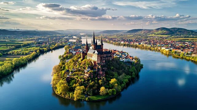 Bretten in Germany showcases stunning aerial view under sunny skies with river and greenery, Aerial view of the city Salzwedel in Germany on a sunny day in spring