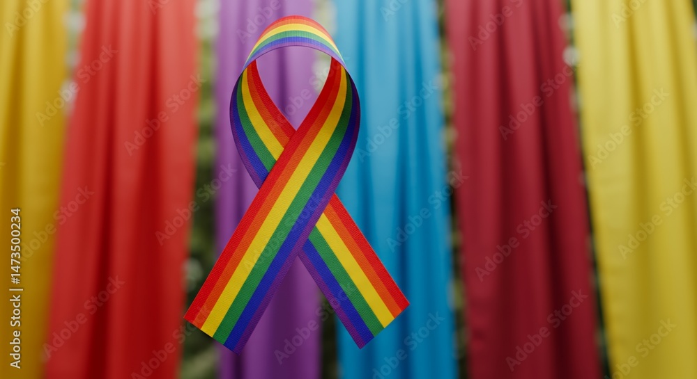 Aufkleber vibrant pride ribbon displayed against blurred colorful fabric backdrop symbolizing unity and lgbt a