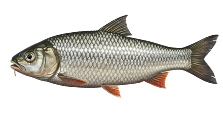 Detailed illustration of a freshwater common chub fish showcasing intricate scale patterns